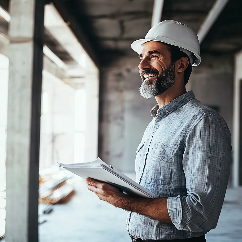 Senior structural engineer overseeing a commercial construction project, ensuring compliance, safety, and design accuracy